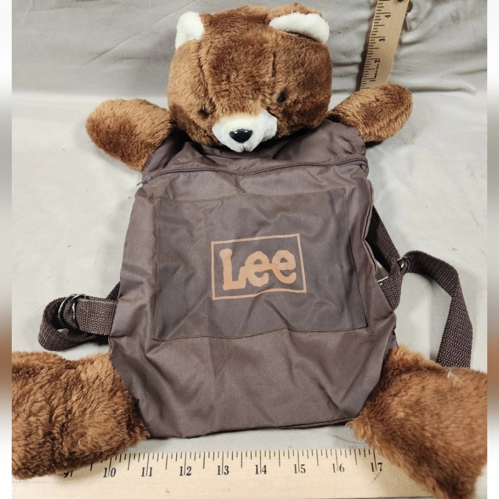 Vintage Lee Jeans Teddy Bear Plush Backpack Used Clean Great Shape